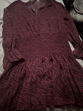 Zara Burgundy and Black Zebra-Print Long Sleeve Dress